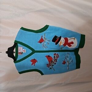 Merry Christmas V Neck Sweater Vest sz L Blue Green Red Pre-owned